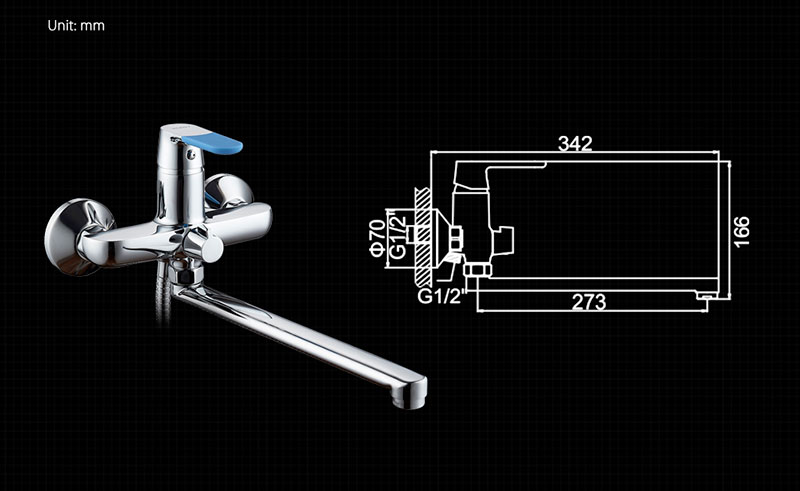 СМЕСИТЕЛЬ ДЛЯ ВАННЫ LEDEME L2253, ДЛИННЫЙ ИЗЛИВ