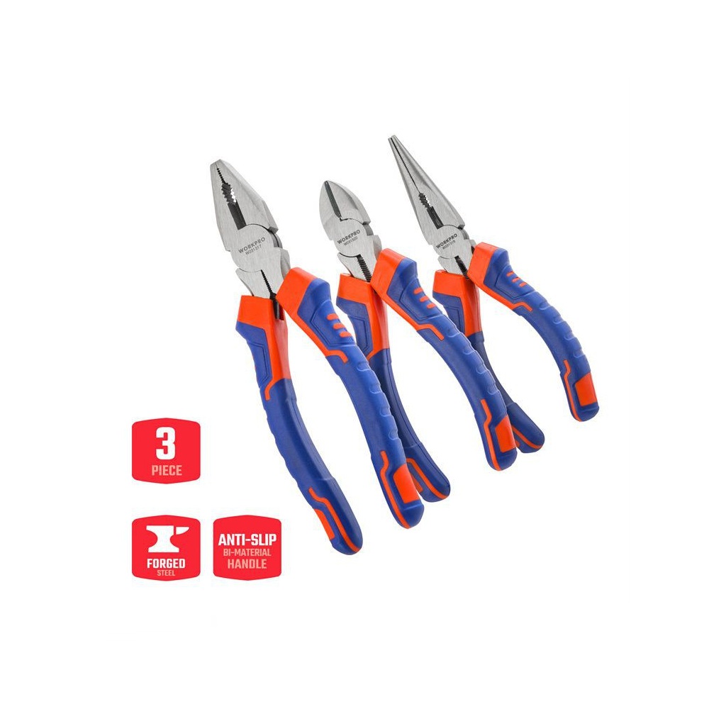 Набор из 3 инструментов (пассатижи 200 мм, бокорезы 160 мм, длинногубцы 160 мм)  WORKPRO