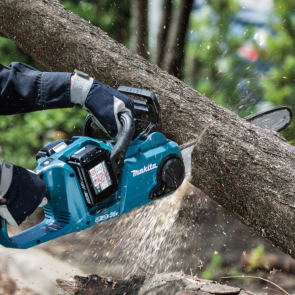 Пила цепная аккумуляторная Makita DUC353PT2 LXT BL 2х18В, 14"/35см, 3/8", 1,1мм, 20м/с, XPT, (2xBL1850B, DC18RD)