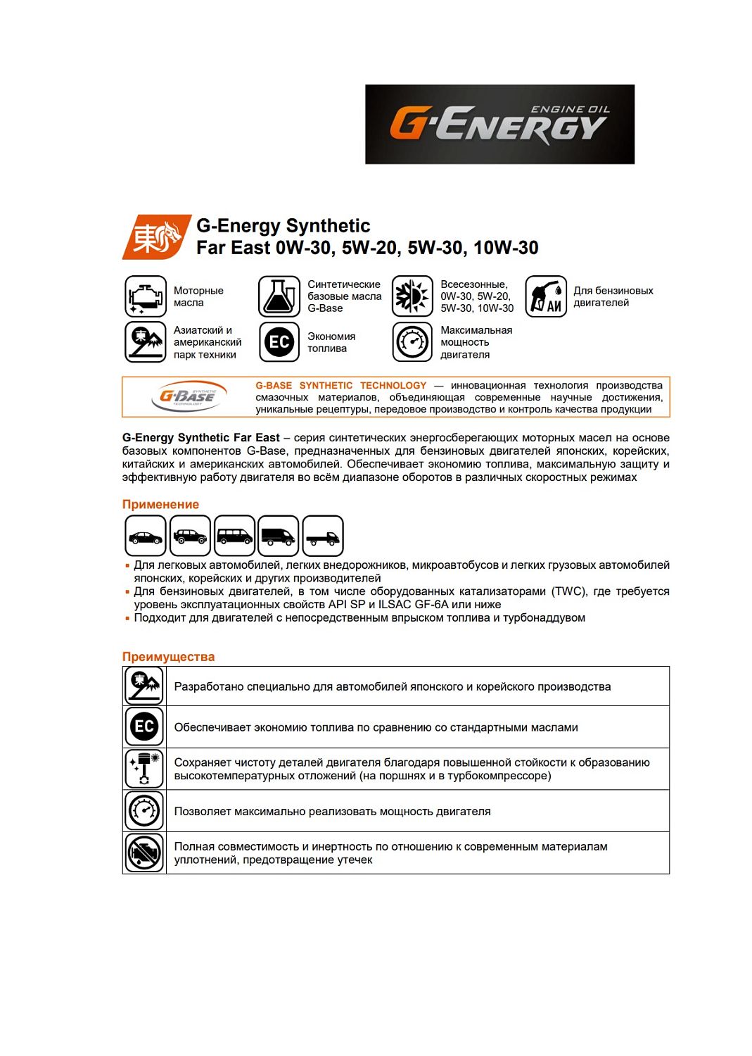 Моторное масло G-Energy Synthetic Far East 5W-30 1л