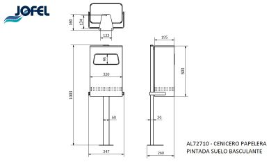 Урна-пепельница поворотная, настенная Jofel AL72710 черный, графит 40л