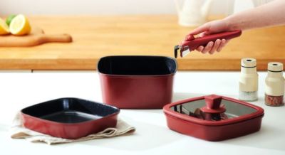 Набор посуды BoOhgle (бежевый) 5 в 1 со съемной ручкой c антипригарным керамическим покрытием