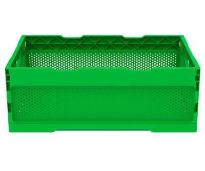 Ящик складной с перфорированными стенками и кнопками-фиксаторами АП 491 зеленый, комплект 7 штук