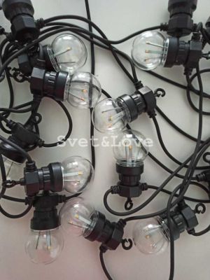 Уличная ретро гирлянда, черный круглый провод, 20 лампочек матовых, 1 Вт