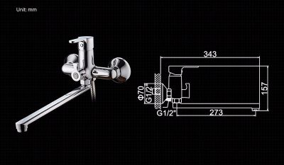 СМЕСИТЕЛЬ ДЛЯ ВАННЫ LEDEME КАРТРИДЖ Д.35 ММ, С ДЛИННЫМ ИЗЛИВОМ, 300 ММ, L2203