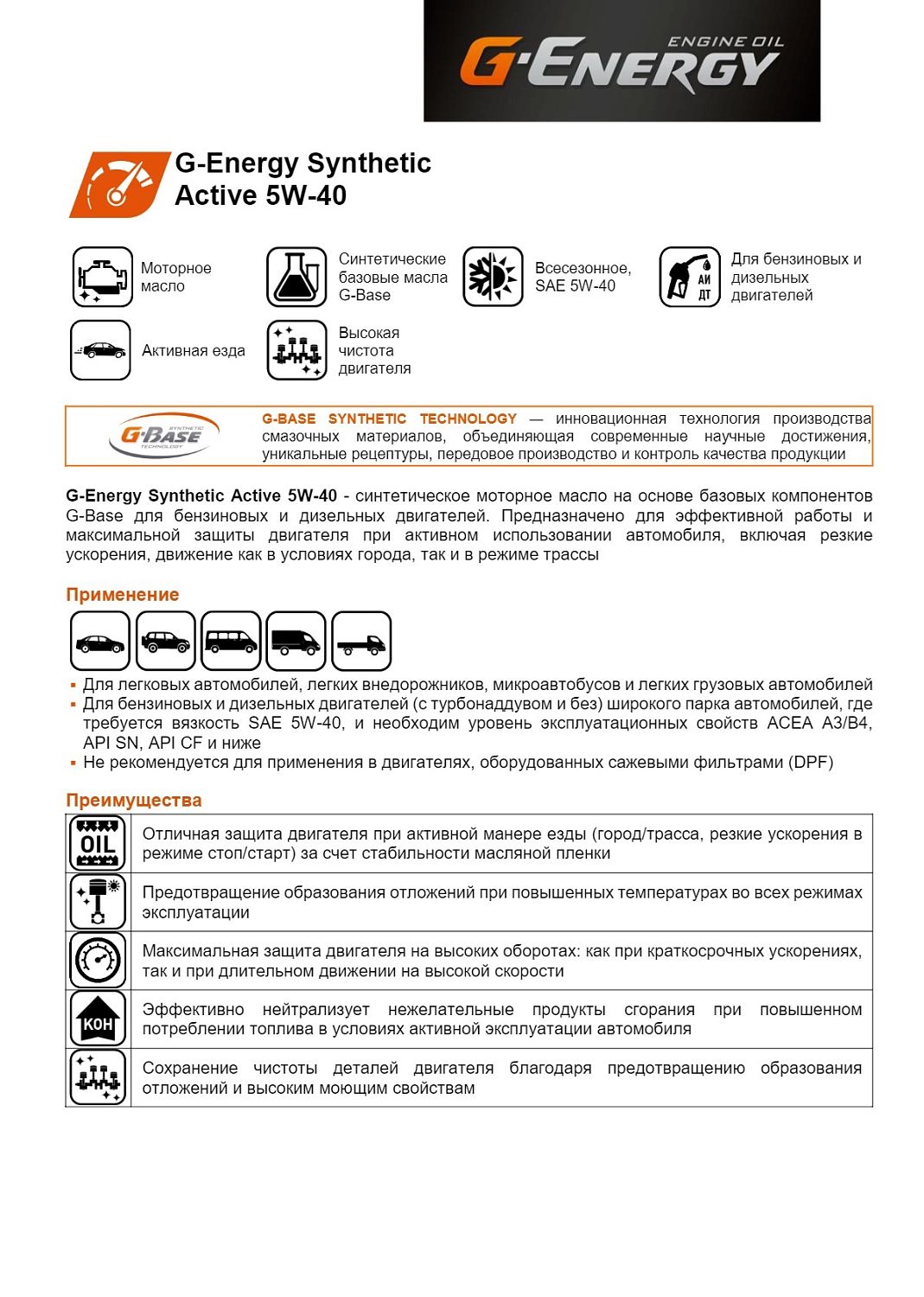 Моторное масло G-Energy Synthetic Active 5W-40 50л