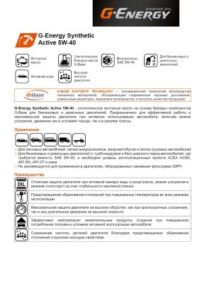 Моторное масло G-Energy Synthetic Active 5W-40 50л