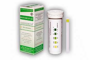Полоски индикаторные для качественного и полуколичественного определения  алкоголя в слюне "АЛКОСЕНСОР"