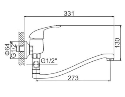 СМЕСИТЕЛЬ ДЛЯ ВАННЫ И ДУША LEDEME L2129-B, ДЛИННЫЙ ИЗЛИВ