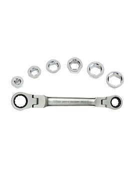 Ключ универсальный со сменными вставками 6 шт (8-17 мм) с храповым механизмом и шарниром WORKPRO