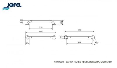 Поручень прямой настенный левый/правый Jofel AV40600