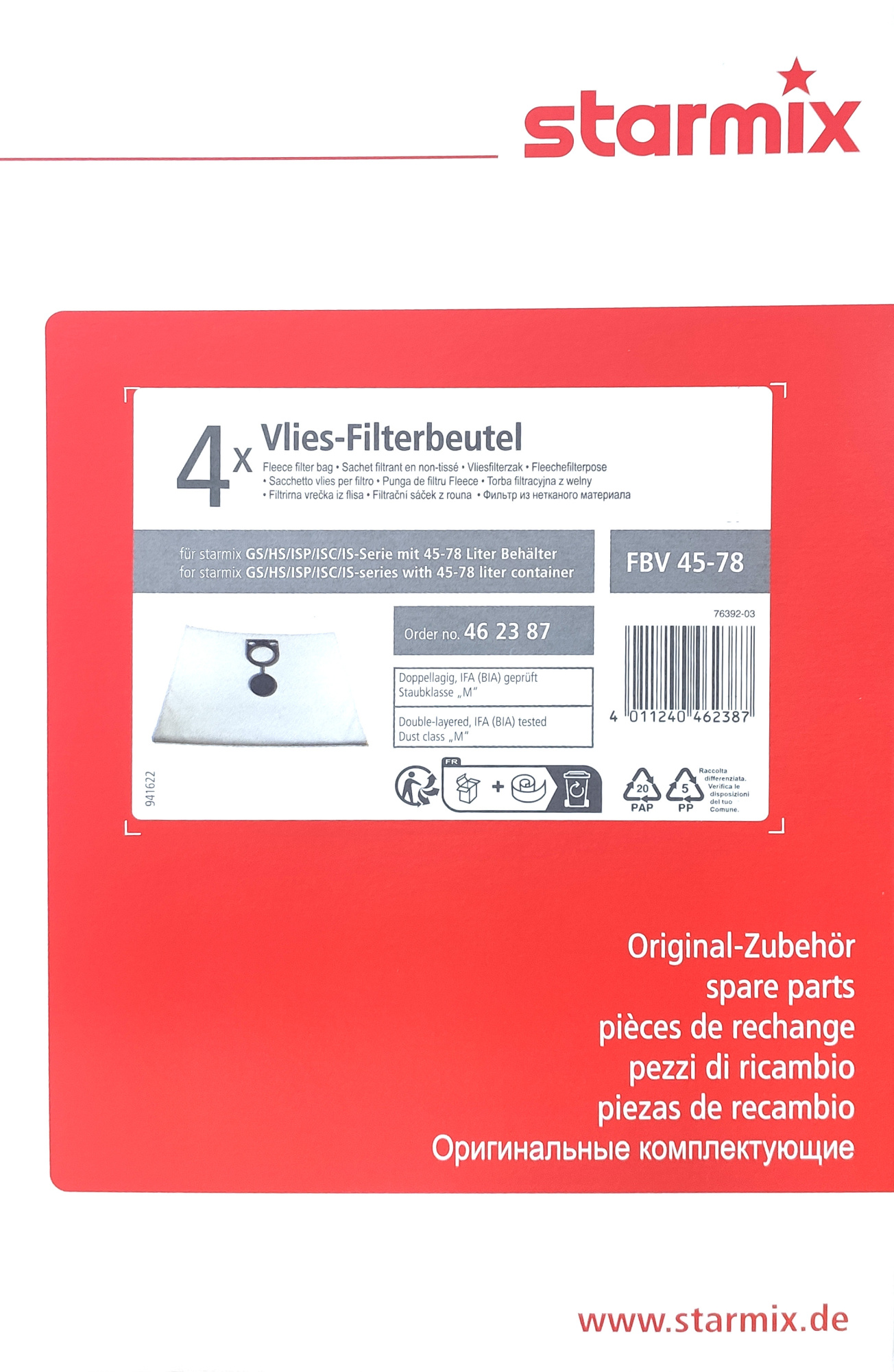462387 Фильтр флисовый FBV 45/78 (4шт.) Starmix