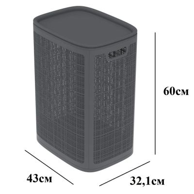 Плетёная корзина для белья сборная «Лён» 75 л (43х32.1х60 см) графит