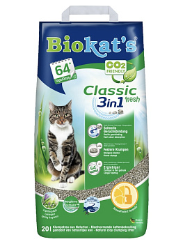 BIOKAT'S CLASSIC FRESH наполнитель комкующийся c ароматизатором 20 л (20 кг)