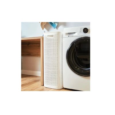 Плетёная корзина для белья сборная «Лён» 100 л (43х32.1х80 см) белый