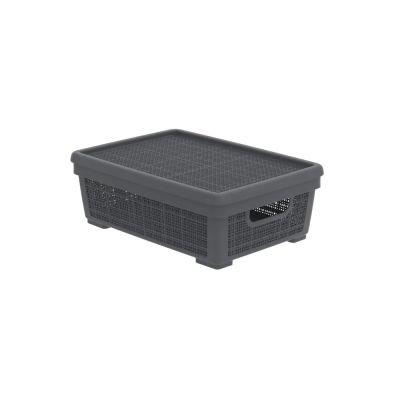 Плетёная корзина для хранения с крышкой «Лён» 11 л (400х284х137 мм) графит