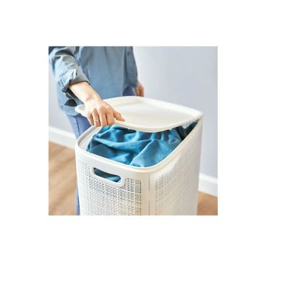 Плетёная корзина для белья сборная «Лён» 100 л (43х32.1х80 см) белый