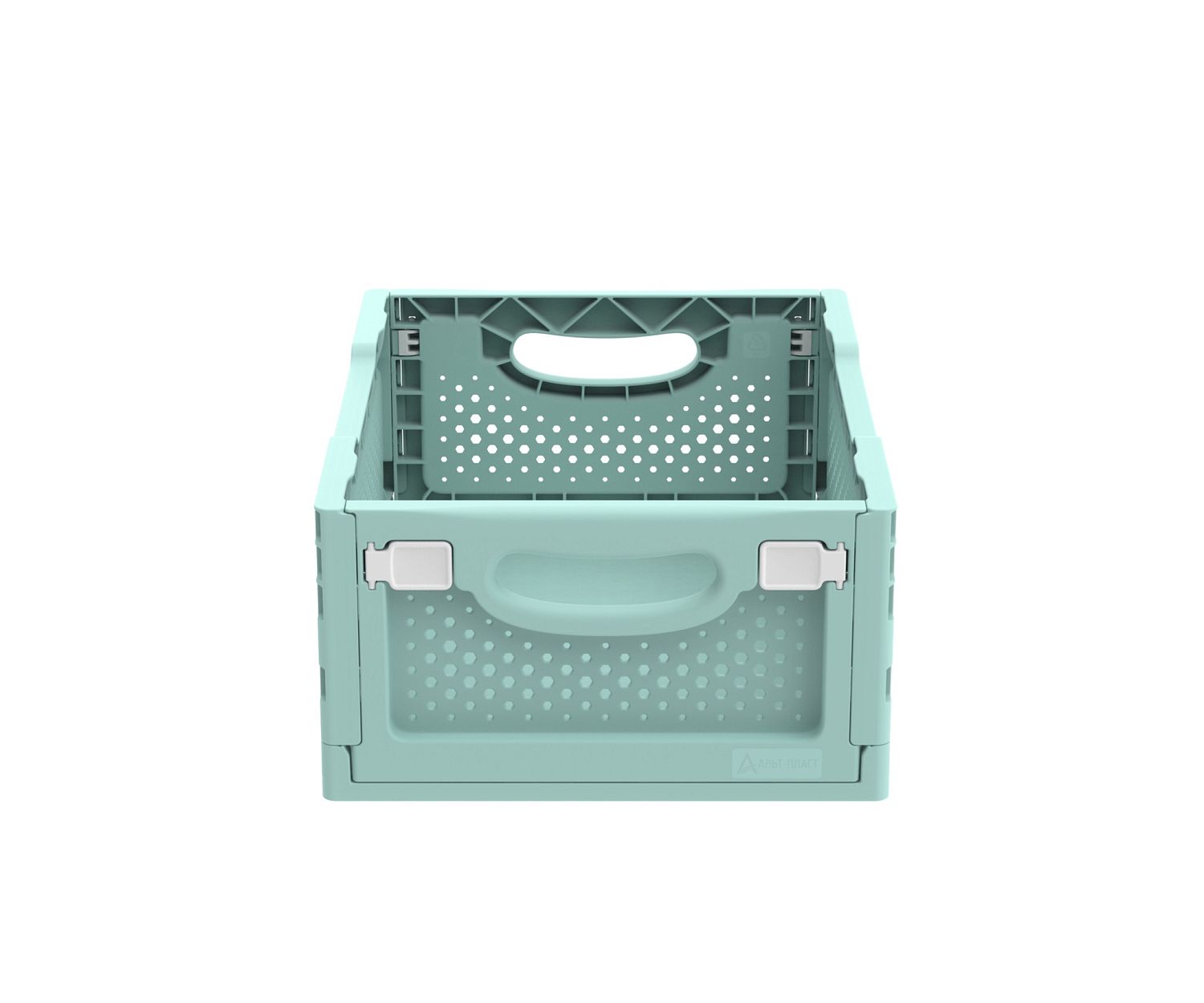 Ящик складной с перфорированными стенками и кнопками-фиксаторами (мята) АП 486, комплект 14 штук