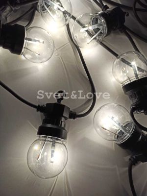 Уличная ретро гирлянда, черный круглый провод, 20 лампочек матовых, 1 Вт