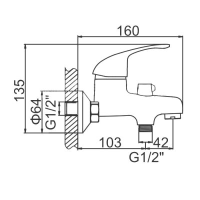 СМЕСИТЕЛЬ ДЛЯ ВАННЫ И ДУША LEDEME L3029-B, КОРОТКИЙ ИЗЛИВ