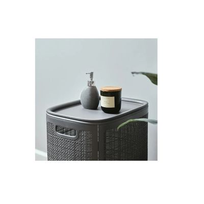 Плетёная корзина для белья сборная «Лён» 100 л (43х32.1х80 см) графит