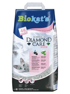 BIOKAT'S Diamond Care FRESH наполнитель комкующийся с активированным углем с ароматизатором 8л