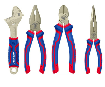 Набор из 4 инструментов (пассатижи, бокорезы, длинногубцы, гаечный ключ)  WORKPRO