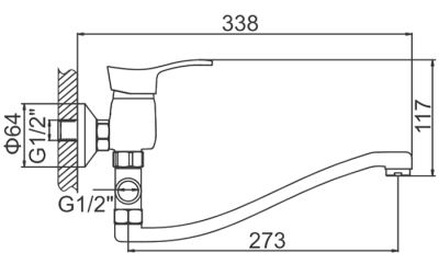 СМЕСИТЕЛЬ ДЛЯ ВАННЫ И ДУША LEDEME L2114-В, ИЗОГНУТЫЙ ИЗЛИВ
