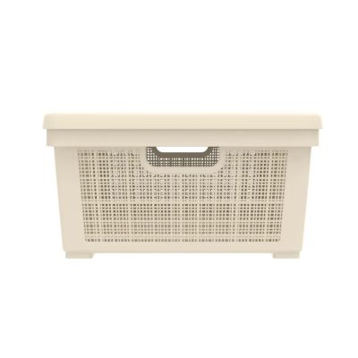 Плетёная корзина для хранения с крышкой «Лён» 35 л (568х400х203 мм) слоновая кость