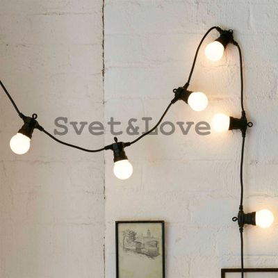 Уличная ретро гирлянда, черный круглый провод, 20 лампочек белых, 1 Вт