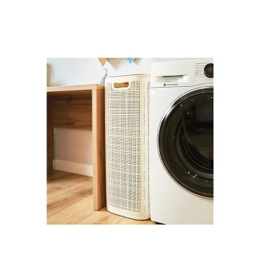 Плетёная корзина для белья сборная «Лён» 100 л (43х32.1х80 см) слоновая кость