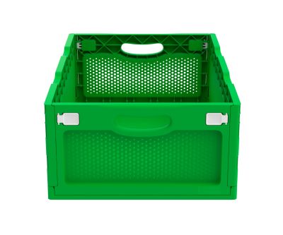 Ящик складной с перфорированными стенками и кнопками-фиксаторами АП 491 зеленый, комплект 7 штук