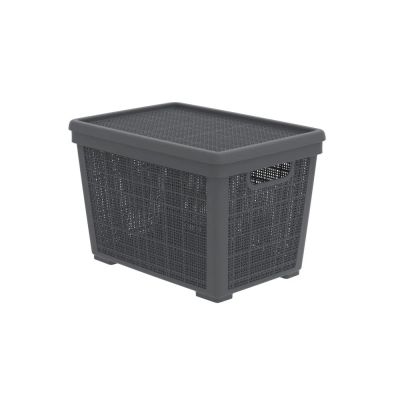 Плетёная корзина для хранения с крышкой «Лён» 22 л (400х284х264 мм) графит