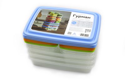 Набор контейнеров универсальных «Гурман» №6 (СВЧ/Заморозка) (0,31л - 2шт; 0,45л - 4шт; 0,56л - 2шт; 0,8л - 2шт; 1,5л - 2шт; 1,8л; 2,7л; 3,5л) (15 шт)