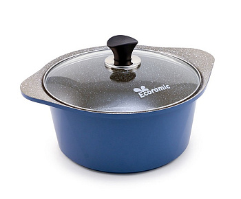 Кастрюля 5 л. Ecoramic Titan 24 см синяя с каменным антипригарным покрытием с крышкой