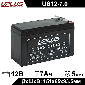 Аккумулятор UPLUS US12-7 12В 7Ач 151x65x93,5 мм Прямая полярность