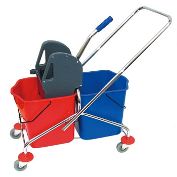 Тележка уборочная Ksitex-028AK 2х-ведёрная с механизмом отжима 2х25л