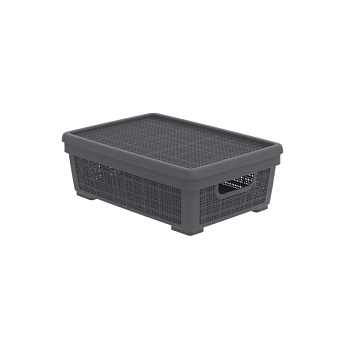 Плетёная корзина для хранения с крышкой «Лён» 11 л (400х284х137 мм) графит