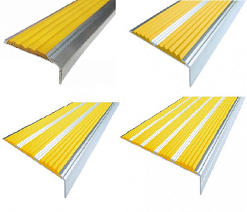 Угловая алюминиевая противоскользящая накладка на ступени  с резиновой вставкой 42 мм 1м бежевая