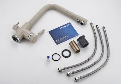 СМЕСИТЕЛЬ ДЛЯ КУХНИ LEDEME L4055K-3, С ВЫХОДОМ ПИТЬЕВОЙ ВОДЫ, БЕЖЕВЫЙ-МАТОВЫЙ