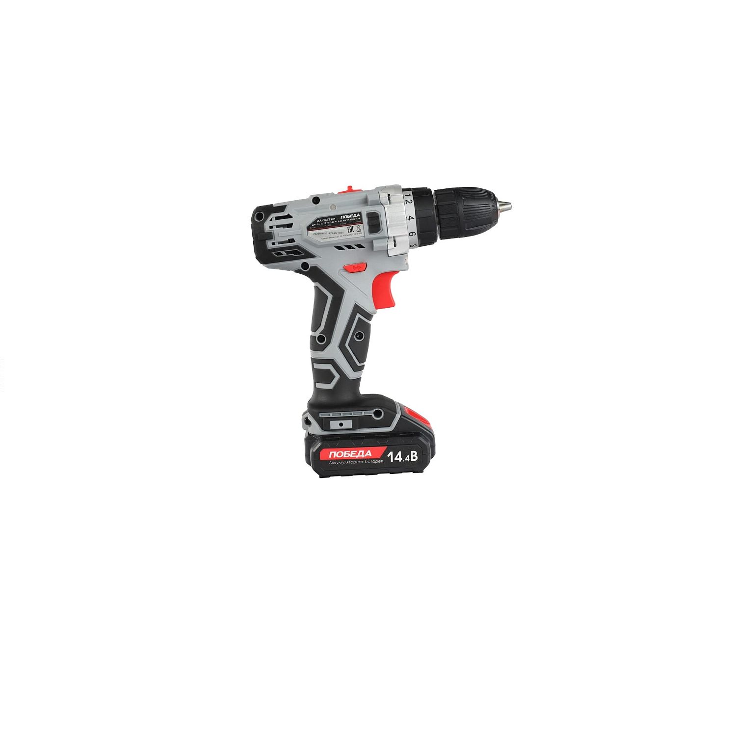 Дрель-шуруповерт аккумуляторная ПОБЕДА ДА-14/2 Ли, 2 АКБ, 14,4 В, 2,2 Ач, 35 Нм