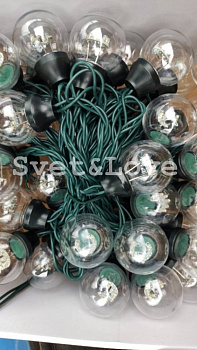 Уличная ретро гирлянда, витой черный провод, 50 лампочек, 1Вт