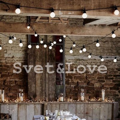 Уличная ретро гирлянда, черный круглый провод, 20 лампочек белых, 1 Вт