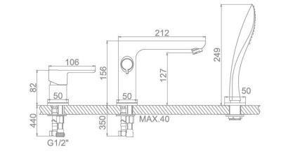 СМЕСИТЕЛЬ ДЛЯ ВАННЫ LEDEME L1153W ВРЕЗНОЙ НА 3 ОТВЕРСТИЯ, БЕЛЫЙ/ХРОМ