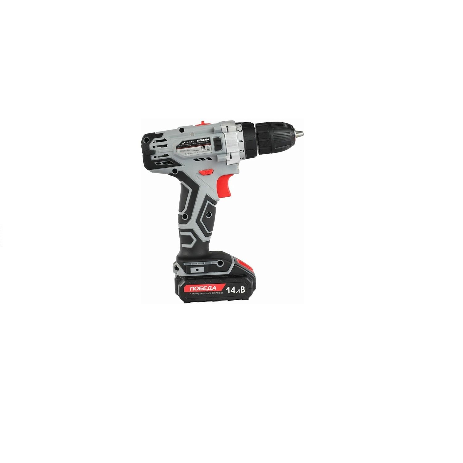 Дрель-шуруповерт аккумуляторная ПОБЕДА ДА-14/2 Ли, 2 АКБ, 14,4 В, 2,2 Ач, 35 Нм
