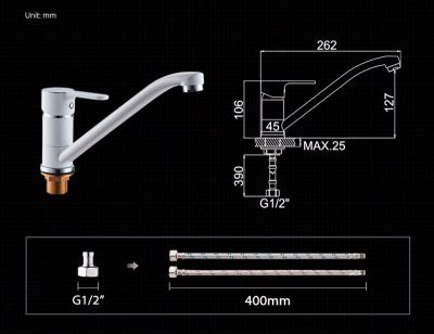 СМЕСИТЕЛЬ ДЛЯ КУХНИ LEDEME КАРТРИДЖ Д.35ММ,С ГАЙКОЙ, БЕЛЫЙ, L4903W