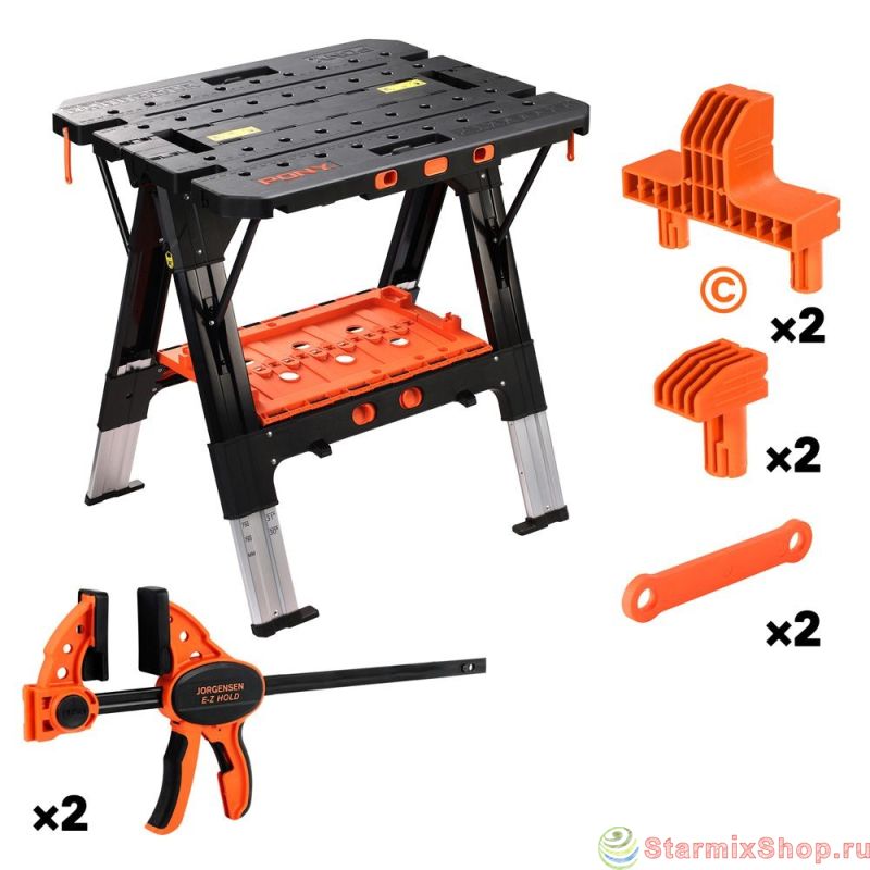 Верстак-козлы складные, 2 в 1 + струбцины 2 шт. Pony Верстак-козлы складные, 2 в 1 + струбцины 2 шт. Pony