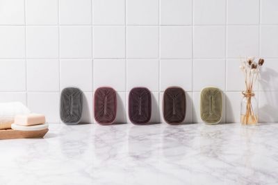 Силиконовая мыльница с щеткой KF Pastel