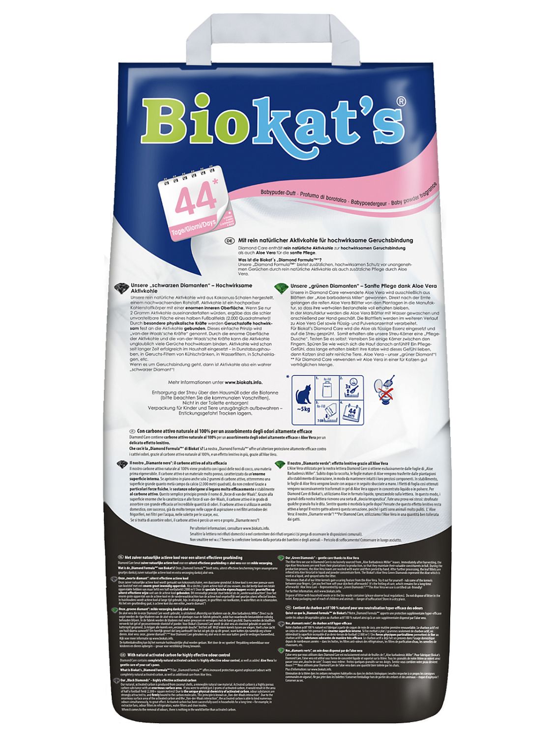 BIOKAT'S Diamond Care FRESH наполнитель комкующийся с активированным углем с ароматизатором 8л