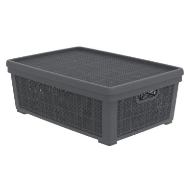 Плетёная корзина для хранения с крышкой «Лён» 35 л (568х400х203 мм) графит